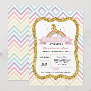 Eenhoorn Verjaardagsfeest Gouden Glitter Regenboog Kaart