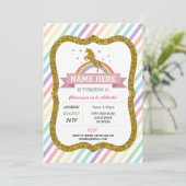 Eénhoorn verjaardagsfeest Gouden Glitters Regenboo Kaart (Staand voorkant)