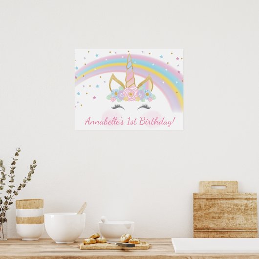 Eenhoorn Verjaardagsfeest Poster Achtergrond (Keuken)