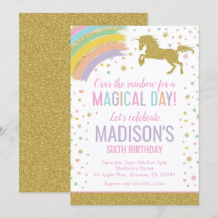Eenhoorn Verjaardagsfeest Rainbow Gold Glitter Kaart