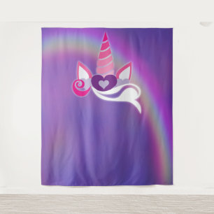 Eenhoorn Verjaardagsfeest Regenboog Foto Achtergro Wandkleed