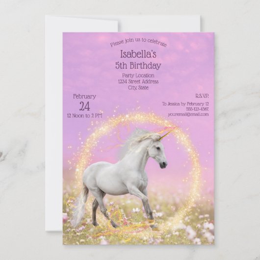 Eenhoorn Verjaardagsfeest Roze en Lavendel + Foto Kaart (Voorkant)