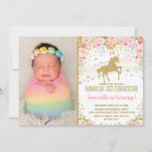 Eenhoorn Verjaardagsfeest Roze Rozen Kaart (Voorkant)