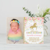 Eenhoorn Verjaardagsfeest Roze Rozen Kaart (Staand voorkant)