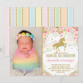 Eenhoorn Verjaardagsfeest Roze Rozen Kaart (Voorkant / Achterkant)