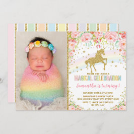 Eenhoorn Verjaardagsfeest Roze Rozen Kaart