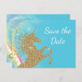Eenhoorn Verjaardagsfeest Save The Date Briefkaart (Voorkant / Achterkant)
