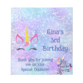 Eenhoorn Verjaardagsfeest Snoep Bar Wrappers Favor Notitieblok (Voorkant)