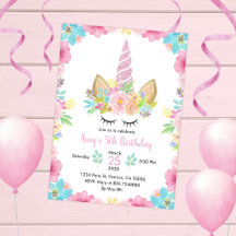 Eenhoorn Verjaardagsfeest Waterverf Bloemen Magisc