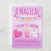 Eenhoorn verjaardagsfeestje 5 jaar oud kaart (Voorkant)