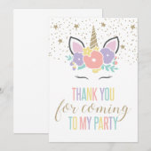 Eenhoorn verjaardagsfeestje bedankkaart (Voorkant / Achterkant)