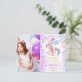 Eenhoorn verjaardagsfeestje foto briefkaart (Staand voorkant)