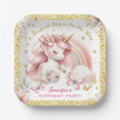 Eenhoorn Verjaardagsfeestje Meisje Blush Pink & Go Papieren Bordje (Voorkant)