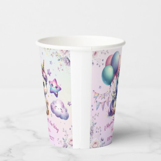 Eenhoorn Verjaardagsfeestje Meisje Paarse & Gouden Papieren Bekers (Rechts)