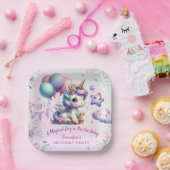 Eenhoorn Verjaardagsfeestje Meisje Paarse & Gouden Papieren Bordje (Feest)