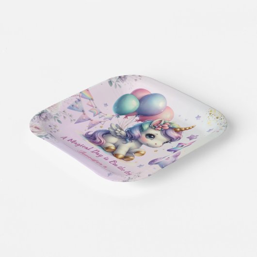 Eenhoorn Verjaardagsfeestje Meisje Paarse & Gouden Papieren Bordje (Gebogen)