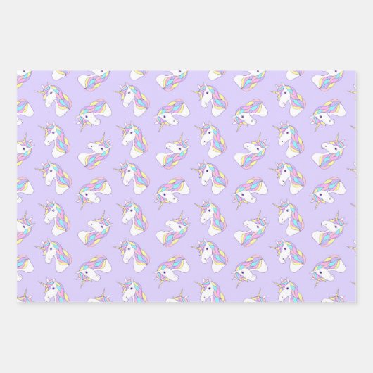 Eenhoorn verjaardagsfeestje Paarse Inpakpapier Vel (Voorkant 3)