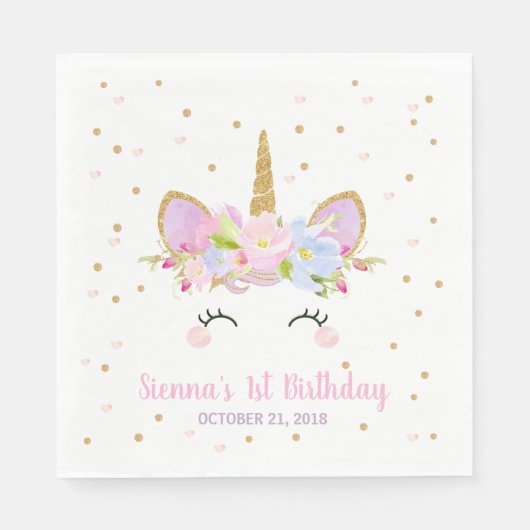 Eenhoorn Verjaardagsfeestje Papieren servetten (Voorkant)