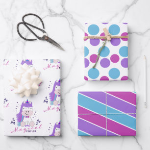 Eenhoorn Verjaardagsfeestje Regenboog Kleuren Inpakpapier Vel