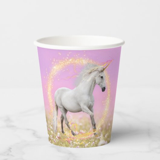 Eenhoorn Verjaardagsfeestje Roze en Lavendel Papieren Bekers (Voorkant)