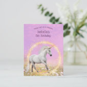 Eenhoorn Verjaardagsfeestje Roze en Lavendel Uitnodiging Briefkaart (Staand voorkant)