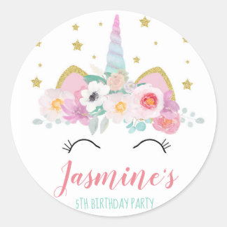 Eenhoorn verjaardagsfeestje sticker gunst tag