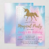 Eenhoorn verjaardagsfeestje uitnodiging (Voorkant / Achterkant)
