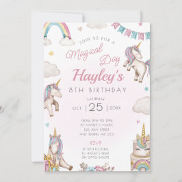 Eenhoorn verjaardagsfeestje uitnodiging magische d