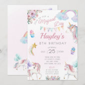 Eenhoorn verjaardagsfeestje uitnodiging magische d (Voorkant / Achterkant)