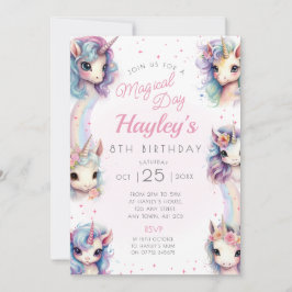Eenhoorn verjaardagsfeestje uitnodiging magische d