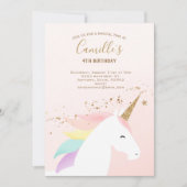 Eenhoorn verjaardagsfeestuitnodiging regenboog mod kaart (Voorkant)