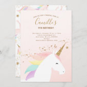 Eenhoorn verjaardagsfeestuitnodiging regenboog mod kaart (Voorkant / Achterkant)