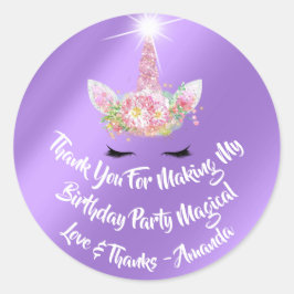 Eenhoorn Verjaardagsgunst Roze Vonk Goud Bloemen L Ronde Sticker