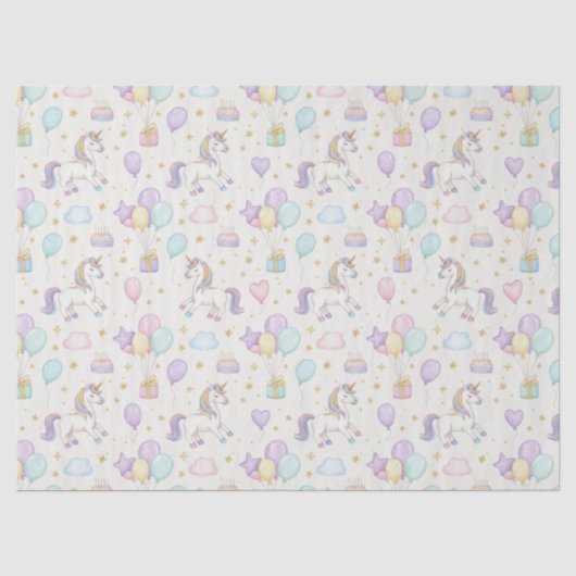 Eenhoorn Verjaardagsmagie – Pastel Fantasie Feest Tissuepapier (Voorkant)
