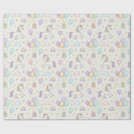 Eenhoorn Verjaardagsmagie – Pastel Fantasie Vierin Cadeaupapier