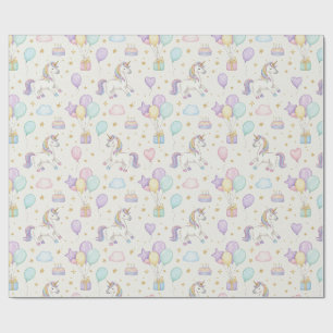 Eenhoorn Verjaardagsmagie – Pastel Fantasie Vierin Cadeaupapier