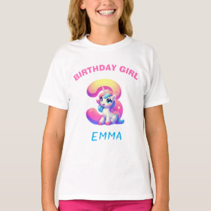 Eenhoorn Verjaardagsmeisje T-Shirt – Naam naar keu