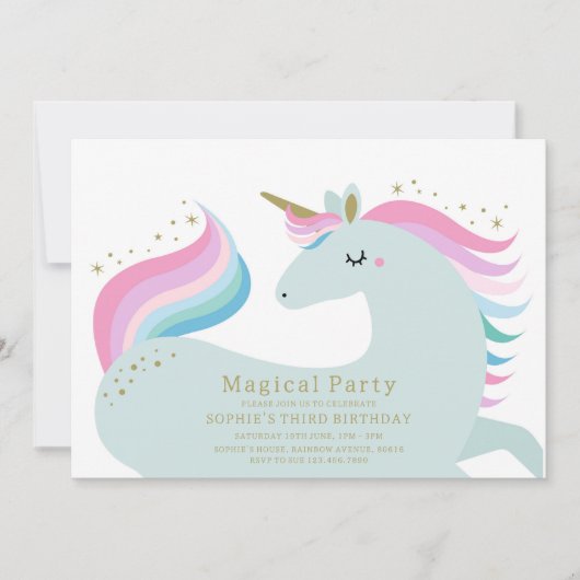 Eenhoorn verjaardagsuitnodiging kaart (Voorkant)
