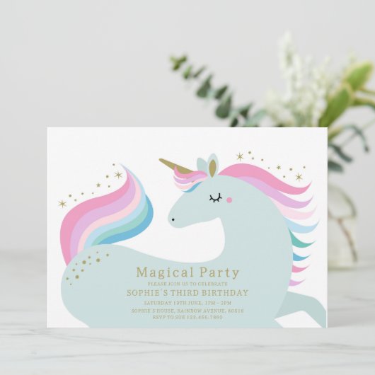 Eenhoorn verjaardagsuitnodiging kaart (Staand voorkant)