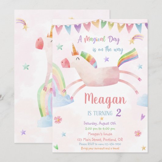 Eenhoorn verjaardagsuitnodiging Magische verjaarda Kaart (Voorkant / Achterkant)