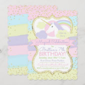 Eenhoorn Verjaardagsuitnodiging Roze Paarse Goud Kaart (Voorkant / Achterkant)