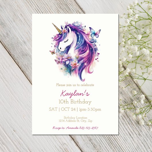 Eenhoorn verjaardagsuitnodiging | Unicorn-feestuit Kaart