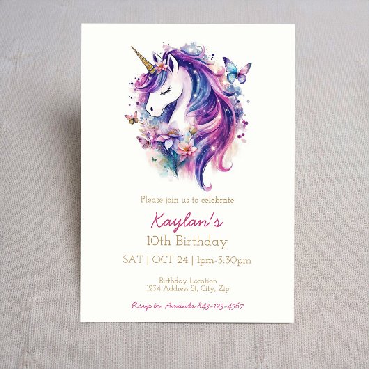 Eenhoorn verjaardagsuitnodiging | Unicorn-feestuit Kaart