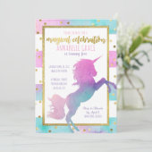 Eenhoorn Verjaardagsuitnodiging | Waterverf Glitte Kaart (Staand voorkant)