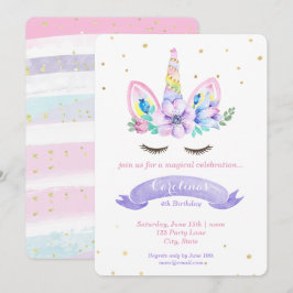 Eenhoorn Verjaardagsuitnodiging - Waterverf Kaart