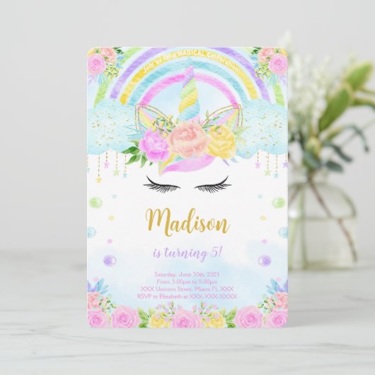 Eenhoorn verjaardagsuitnodigingen kaart (Staand voorkant)