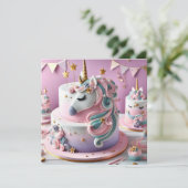 EENHOORN VERSIERD KINDEREN VERJAARDAGSTAART KAART (Staand voorkant)
