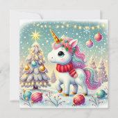 Eenhoorn versiert een kerstboom feestdagenkaart (Voorkant)