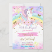 Eenhoorn vier-ooit magische verjaardagsuitnodiging kaart (Voorkant)