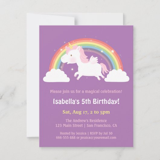 Eenhoorn Vliegen Over Regenboog Meisjes Verjaardag Kaart (Voorkant)